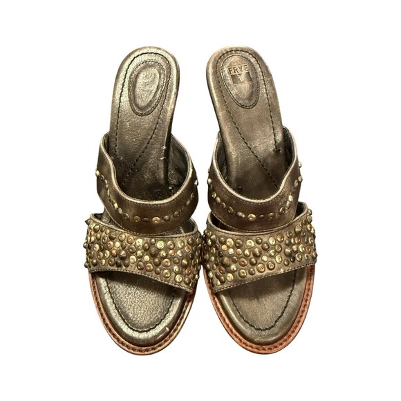 Frye Stone Studded Beaded Open Toe Wood Sole Platform Sandal Heel size 7 - Picture 2 of 10